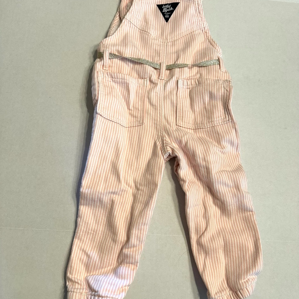 Carter's Baby Bgosh Light Pink Striped Corduroy Overalls with Braided Belt - Picture 2 of 5